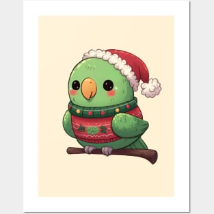 Green Christmas Parrot Posters and Art